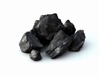 Obraz premium A Group of Natural Coal Stones Displayed on a Clean White Background for Industrial and Environmental Use in Stock Photography