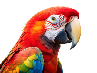 Naklejka premium Vibrant macaw parrot displaying colorful feathers and intricate patterns against a transparent background