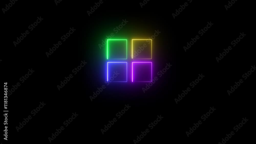 Aufkleber four rectangle animation by gradient colors neon line on black background. animated borders frame gl