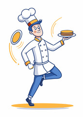 Mnimalist Skilled male chef flipping pancakes with precision