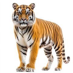 A realistic depiction of a tiger standing confidently against a white background.