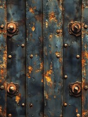 Fototapeta premium A texture of corrugated metal sheets with rust spots and dents. 