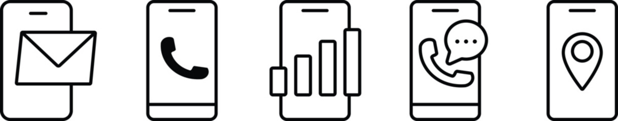 Phone Call icon set.Telephone call sign. Editable line stroke thin line icon set. Containing mobile, calling, contact, message, communication, call, cellular, vibrate, and more
