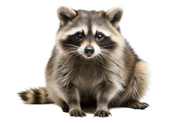 Fototapeta premium Raccoon in a neutral background displaying its curious expression and distinctive markings