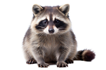 Fototapeta premium Raccoon in a neutral background displaying its curious expression and distinctive markings