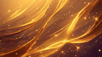 Radiant golden waves illuminated by soft light, creating a captivating visual effect of shimmering energy and elegance