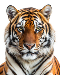 Fototapeta premium Majestic tiger gazing directly with intense eyes on a transparent background