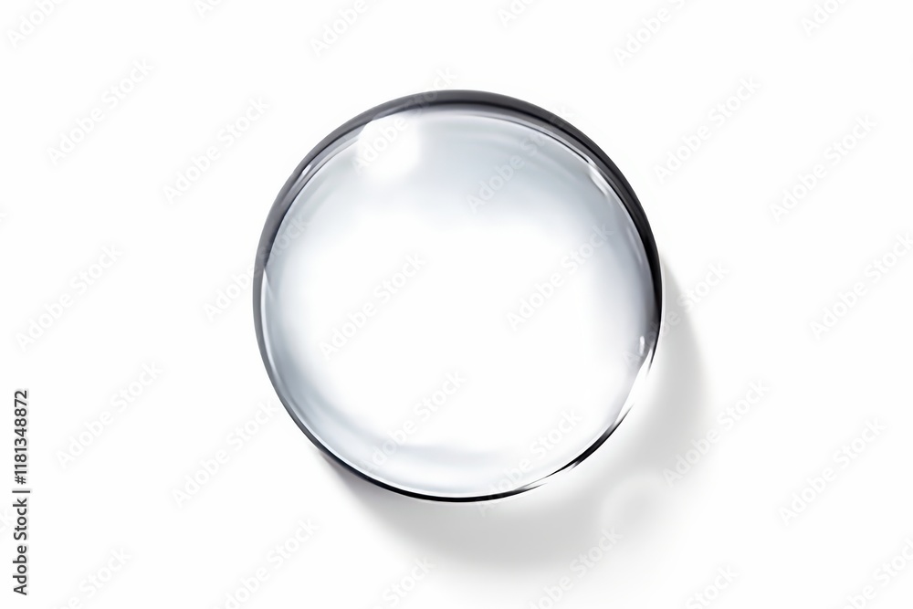 Poster transparent droplet on white surface capturing light reflection and shadow with smooth curvature and