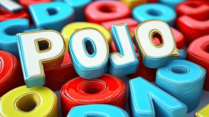 Colorful 3D letters forming the word "POJO" surrounded by various colorful letter blocks.