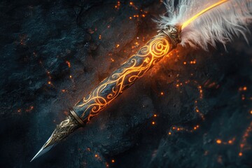 Naklejka premium Ornate Feather Quill Pen Glowing With Embers
