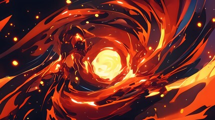 Red spiral flame with sparks in anime cartoon style, fiery and dramatic
