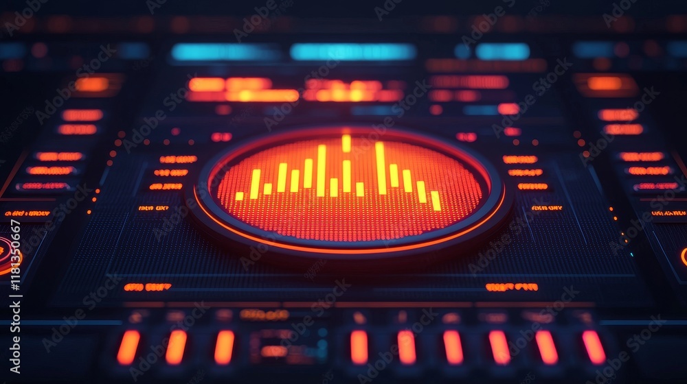 Poster financial forecast outlook concept. futuristic audio interface with glowing waveform visualization.
