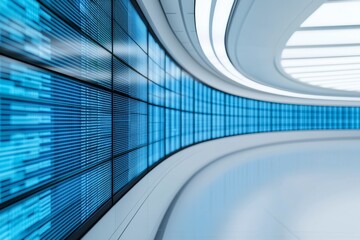 Obraz premium Financial forecast outlook concept. Futuristic digital display with blue light patterns and smooth curves.