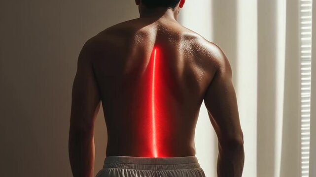 Lumbar Pain Highlighted by Red Area for Poor Posture Illustration
