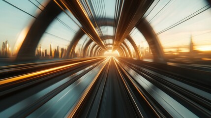 Obraz premium railway track, with the perspective very creating a strong motion blur effect. 