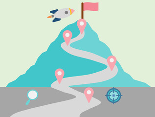 目標達成へのロードマップのイラスト(ビジネスウーマン)