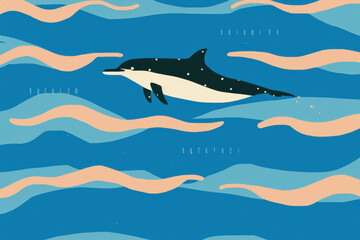 playful dolphin swimming through vibrant blue waves, showcasing joy