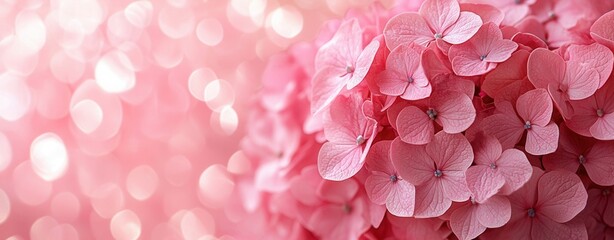Obraz premium Beautiful background with pink hydrangea flowers perfect for Mother’s Day celebrations and greetings. March 8, happy spring. floral background, banner