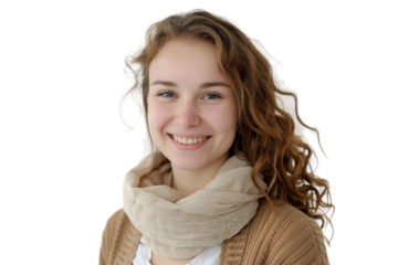 Young Woman Expressing Joy through Her Smile Isolated on Transparent Background
