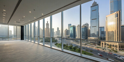 A Spacious Unoccupied Room with a Panoramic View for Versatile Use