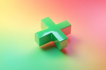 Obraz premium little green plus as 3d icon in bright hard blurred gradient background
