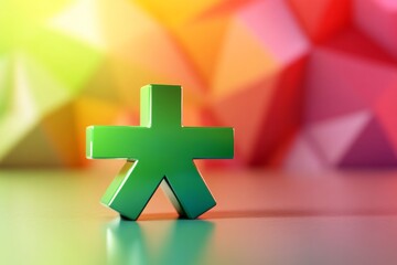 little green plus as 3d icon in bright hard blurred gradient background
