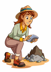 Female archaeologist studying rare stone