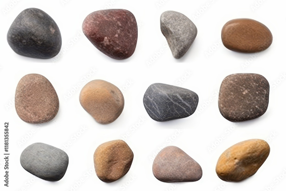 Poster a diverse collection of isolated stones displaying unique textures and colors for natural background