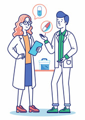 Fototapeta premium Minimalist doctor and nurse discussing patient details