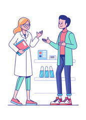 Minimalist doctor and nurse discussing patient details