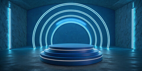 Obraz premium A Strikingly Realistic 3D Blue Cylinder Pedestal Presentation