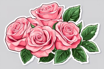 Naklejka premium Lovely Pink Rose Bouquet with Greens, Perfect for Stickers and Embellishments