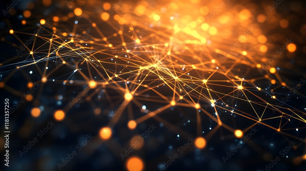 Poster digital network visualization, abstract glowing connections and nodes, representing technology and d