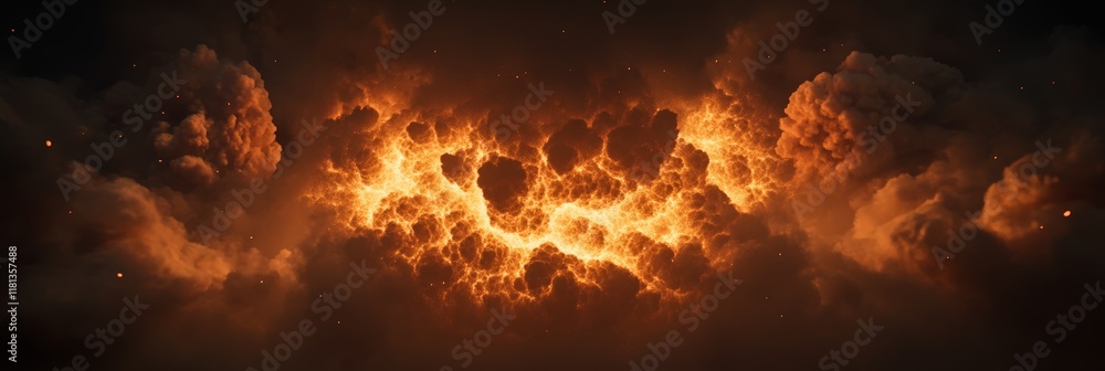 Poster dramatic sky at night with burning clouds creating a fiery spectacle, perfect for projects related t