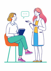 Minimalist Female psychological counselor talking to patient during therapy session.