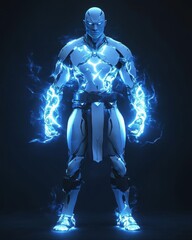 Naklejka premium A futuristic humanoid figure with glowing electric energy.