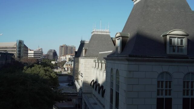 Drone footage of the Crescent Court Luxury Hotel in Dallas