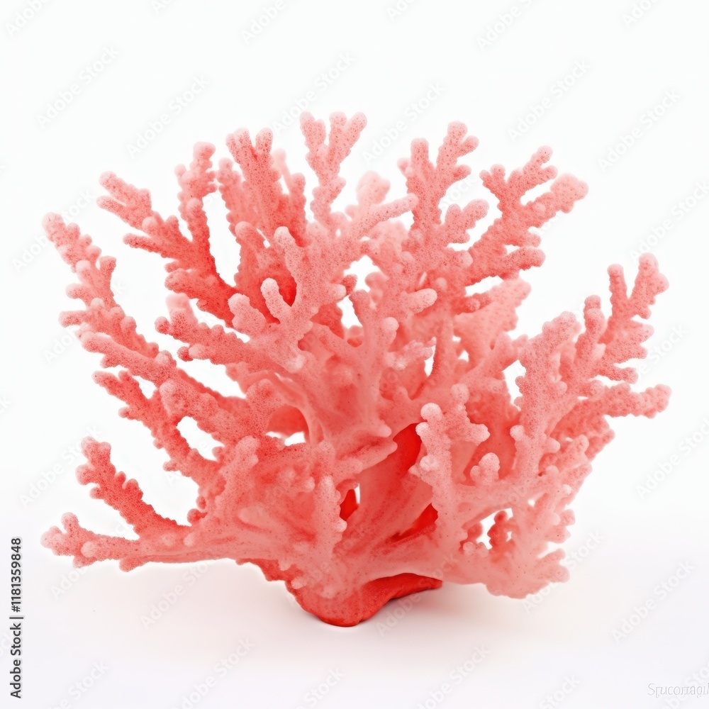 Poster vibrant coral structure with intricate branching and soft red tones on a white background