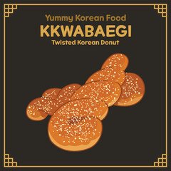 Yummy Korean Food illustration vector, Kkwabaegi, Twisted Korean Donut