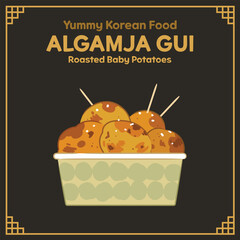 Yummy Korean Food illustration vector, Algamja Gui, Roasted Baby Potatoes