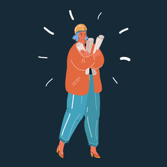 Cartoon vector illustration of woman working at her desk. Writing