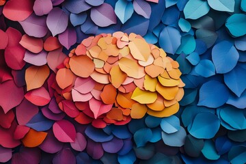 Brain, collage art and creative artwork made of paper neurodivergent, neuroscience and ADHD or autism. Colourful, vibrant pop and creative graphic design poster for background, Generative AI