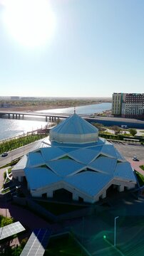 Panoramic View of the Mosque with Solar Panels in Astana, Kazakhstan