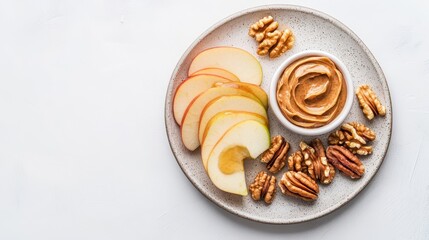 Sliced Apples with Almond Butter and Nuts on Plate