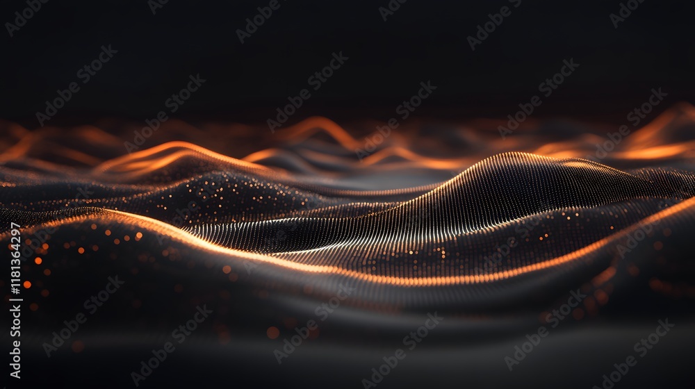 Poster abstract glowing landscape, soft undulating waves of light and shadow creating a tranquil and immers