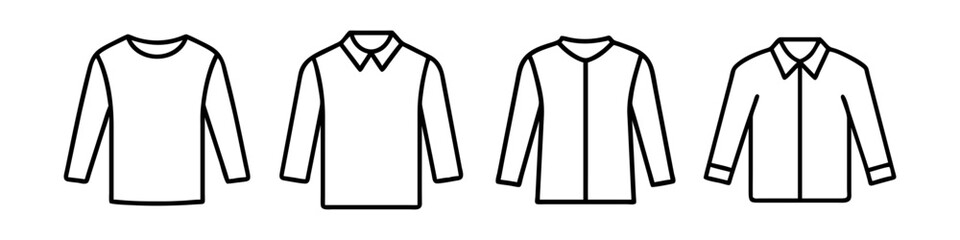 long sleeve shirt icon, dress line art, dress vector - simple black line art icon of long sleeve shirt perfect for logos, and dress-themed designs.