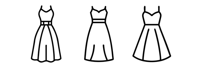 maxi dress icon, dress line art, dress vector - simple black line art icon of maxi dress perfect for logos, and dress-themed designs.