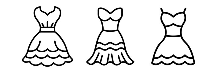 mermaid dress icon, dress line art, dress vector - simple black line art icon of mermaid dress perfect for logos, and dress-themed designs.