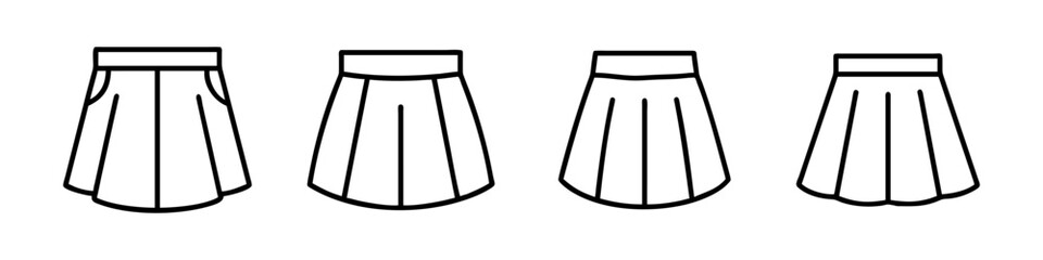 mini skirt icon, dress line art, dress vector - simple black line art icon of mini skirt perfect for logos, and dress-themed designs.