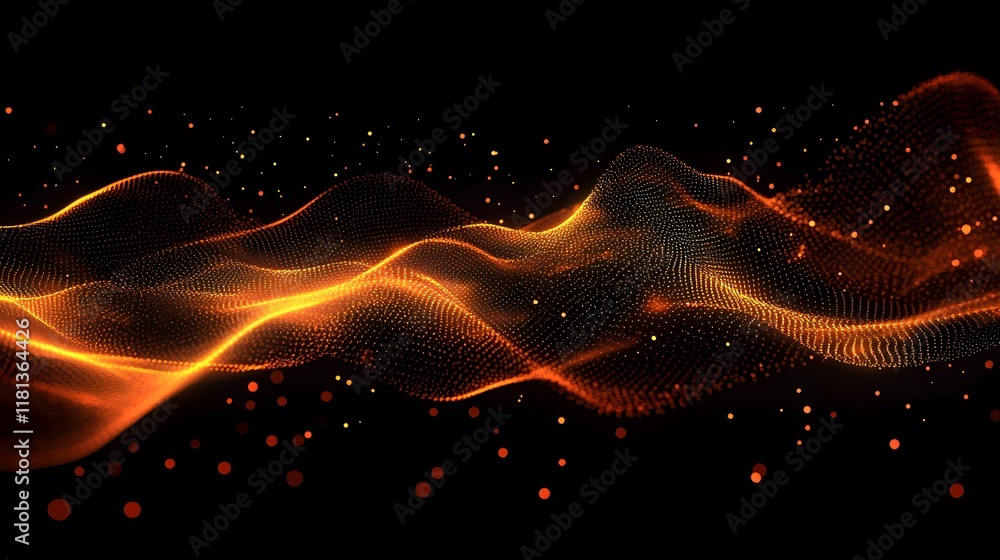 Poster abstract wave of orange and gold colors, dynamic flowing lines creating a sense of motion, ideal for